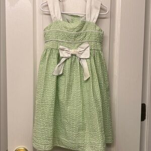 3/$10-Girls' Green Seersucker Dress with White Bow